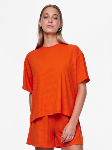 Pieces Oversized Ribbed T-Shirt in Orange