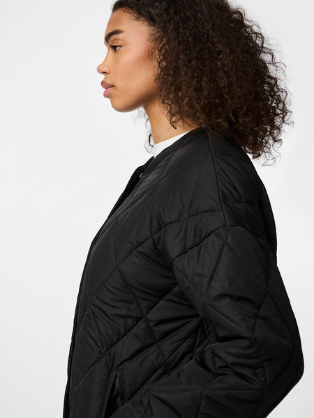 PIECES Oversized Quilted Jacket in Black