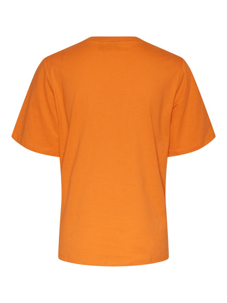 Pieces Smiley Slogan T-Shirt in Orange