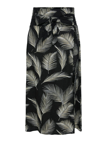 Pieces Patterned High Slit Midi Skirt in Black
