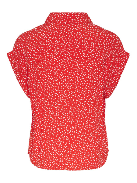 Pieces Short Sleeve Polka Dot Shirt in Red