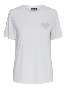 Pieces Rhinestone Heart Detail T-Shirt in White