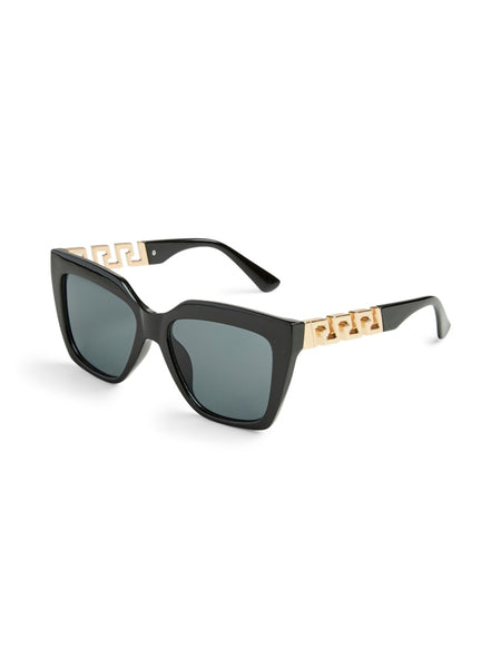 Pieces Square Gold Frame Detail Sunglasses in Black