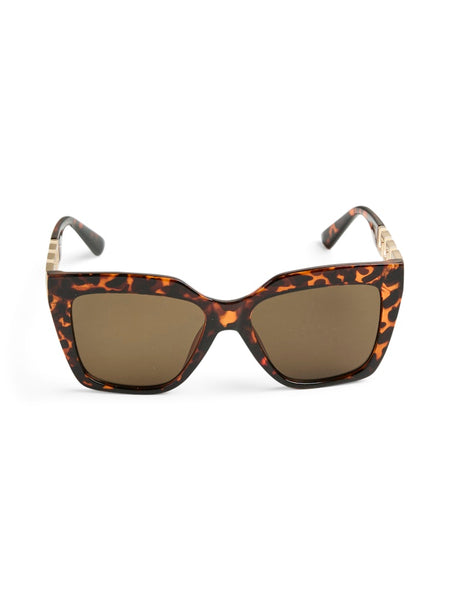 Pieces Square Gold Frame Detail Sunglasses in Black Turtle