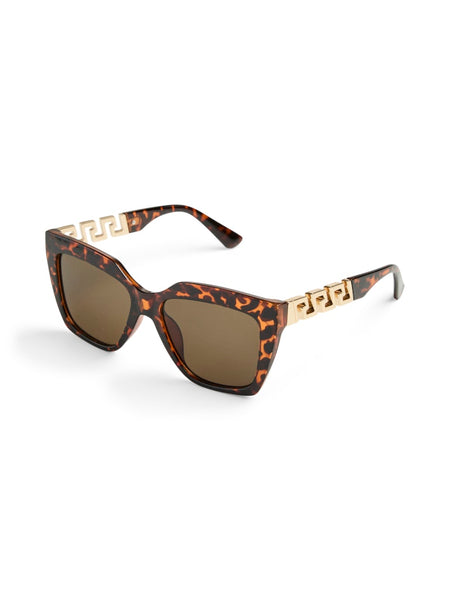 Pieces Square Gold Frame Detail Sunglasses in Black Turtle