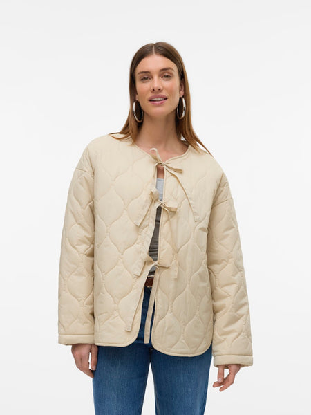 Vero Moda Quilted Tie Jacket in Cream