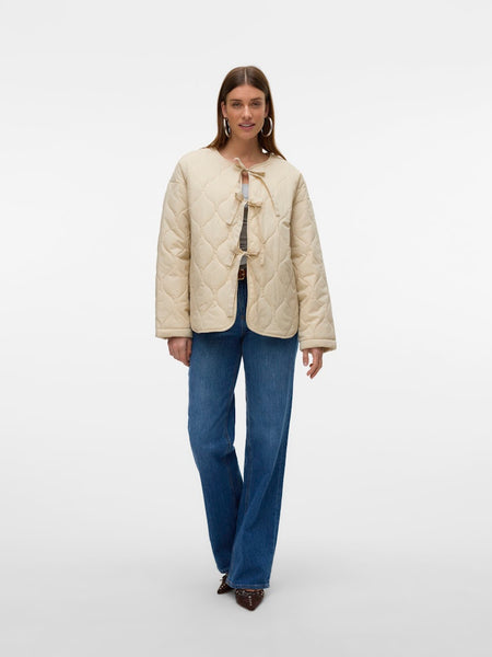 Vero Moda Quilted Tie Jacket in Cream