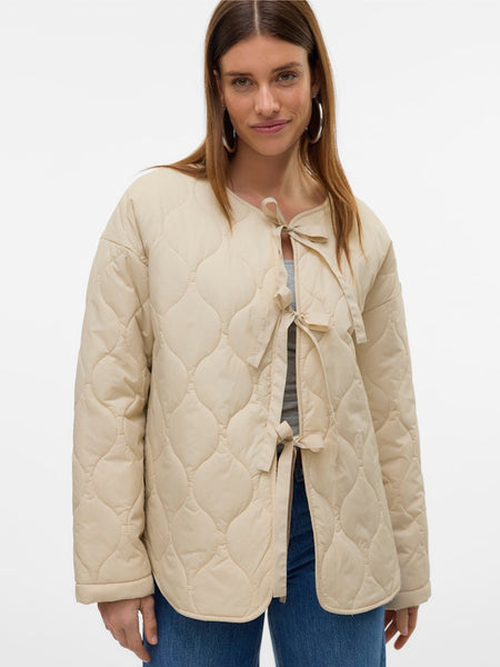 Vero Moda Quilted Tie Jacket in Cream