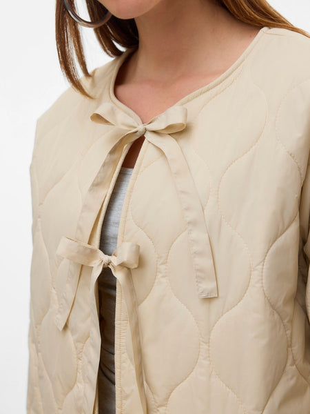 Vero Moda Quilted Tie Jacket in Cream