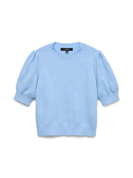 VERO MODA Knitted 2/4 Sleeve O-Neck Top in Blue