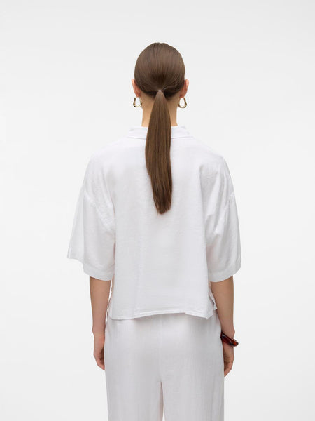 Vero Moda Short Sleeve Linen Blend Short Shirt in White