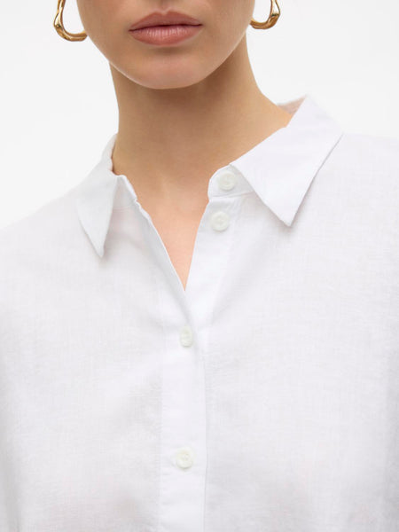 Vero Moda Short Sleeve Linen Blend Short Shirt in White