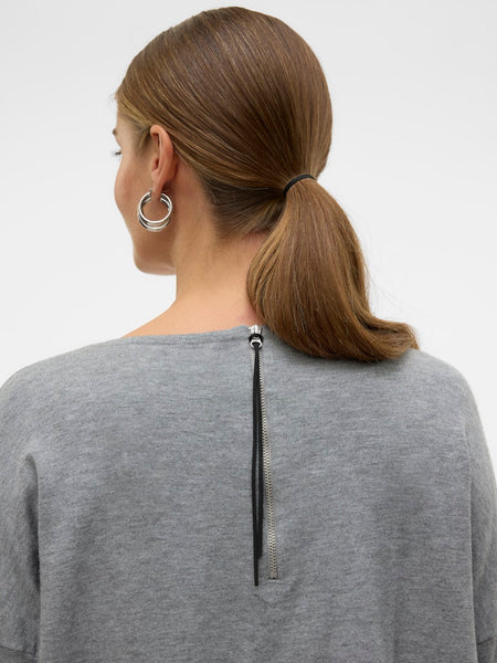 VERO MODA Long Sleeve Zip Back Top in Grey