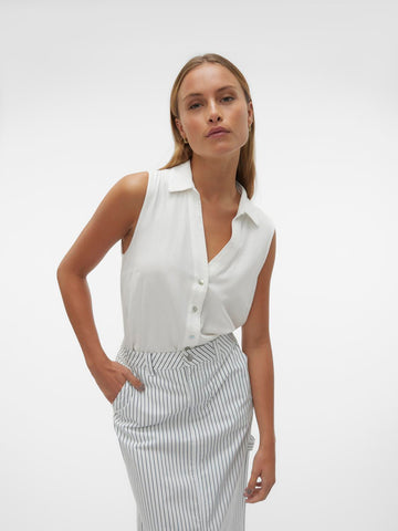 Vero Moda Sleeveless Linen Blend Shirt in White