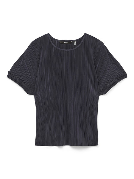 Vero Moda Pleated Short Sleeve Top in Navy