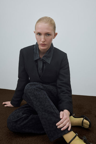 VILA Leopard Print Straight Leg Jeans in Black