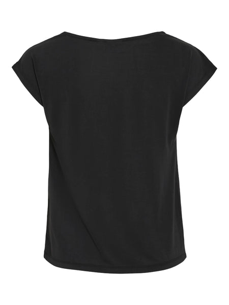 VILA Short Sleeve Waterfall Top in Black