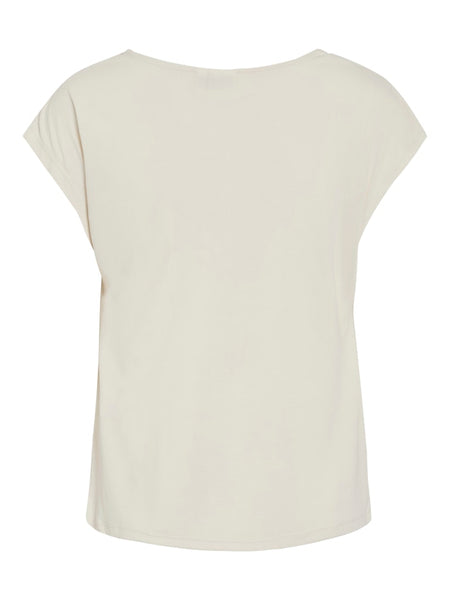 VILA Short Sleeve Waterfall Top in Cream