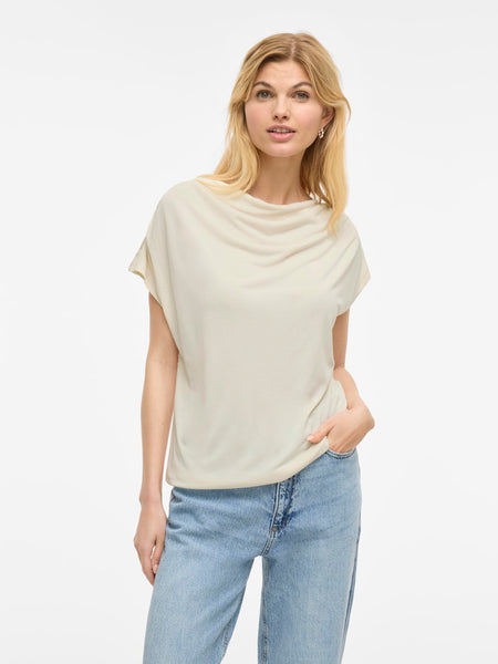 VILA Short Sleeve Waterfall Top in Cream