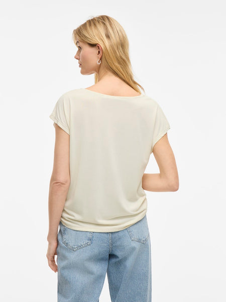 VILA Short Sleeve Waterfall Top in Cream