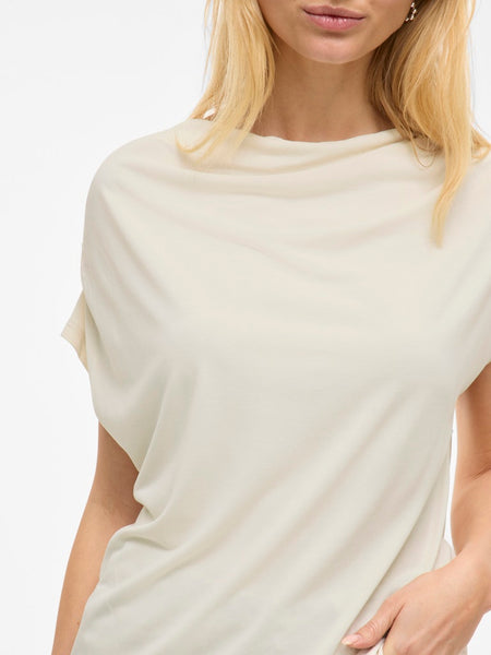 VILA Short Sleeve Waterfall Top in Cream