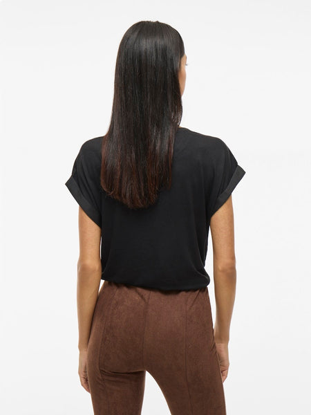 VILA Short Sleeve Satin Look Top in Black