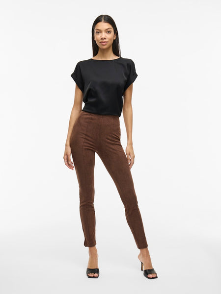 VILA Short Sleeve Satin Look Top in Black