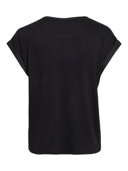 VILA Short Sleeve Satin Look Top in Black