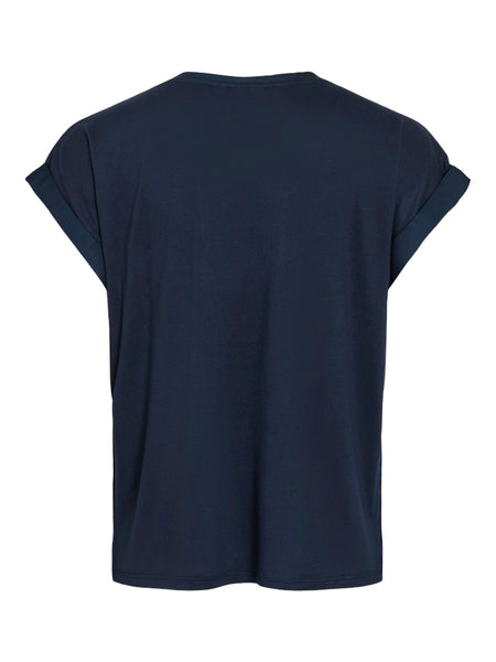 VILA Short Sleeve Satin Look Top in Navy