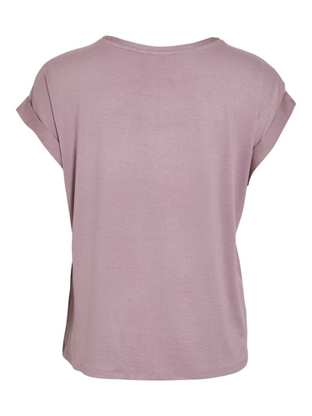 VILA Short Sleeve Satin Look Top in Dusty Pink