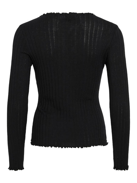 VILA Long Sleeve Ribbed Top in Black