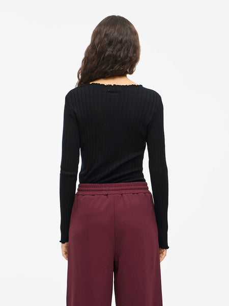 VILA Long Sleeve Ribbed Top in Black