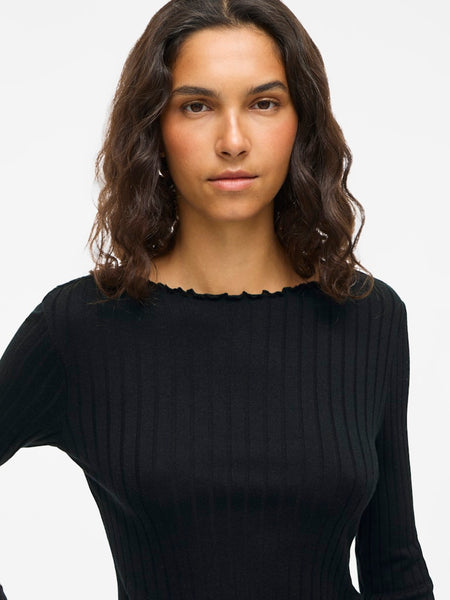 VILA Long Sleeve Ribbed Top in Black