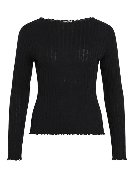 VILA Long Sleeve Ribbed Top in Black