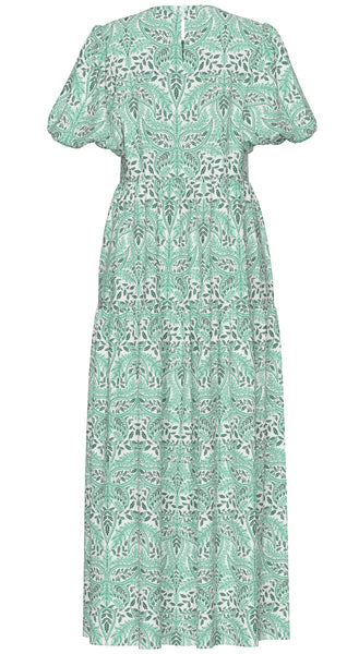 Y.A.S Patterned Puff Sleeve Ankle Dress in Green