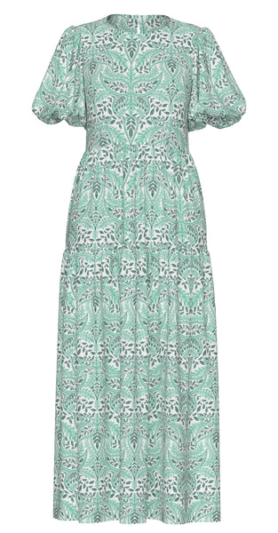 Y.A.S Patterned Puff Sleeve Ankle Dress in Green