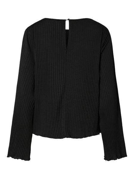 Y.A.S Long Sleeve Plisse Top in Black