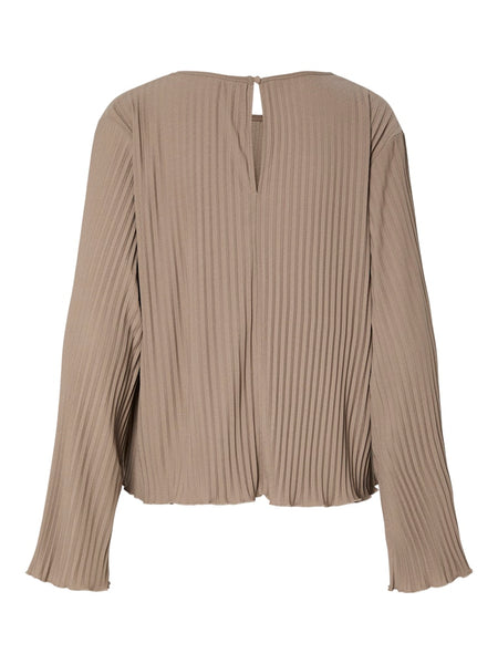 Y.A.S Long Sleeve Plisse Top in Taupe