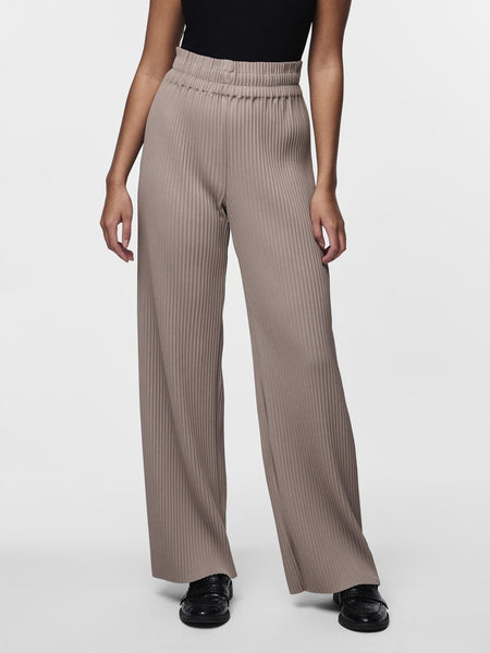 Y.A.S High Waist Plisse Trousers in Taupe