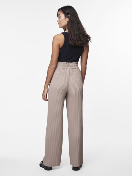 Y.A.S High Waist Plisse Trousers in Taupe