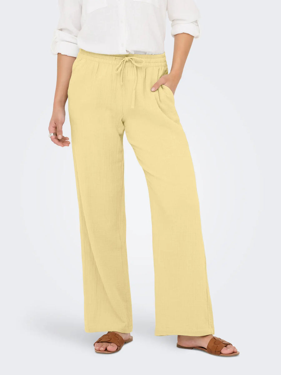 JDY Wide Leg Cotton Trousers in Yellow – Meg Maitland