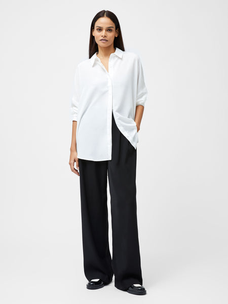 French Connection Caprina Recycled Crepe Long Sleeve Button Shirt in White
