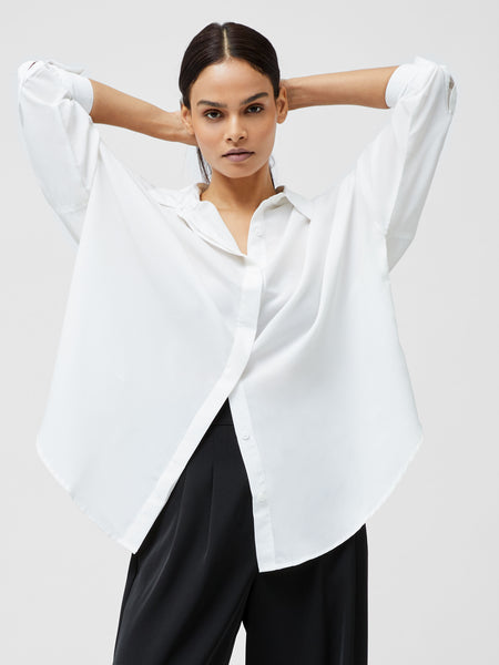 French Connection Caprina Recycled Crepe Long Sleeve Button Shirt in White
