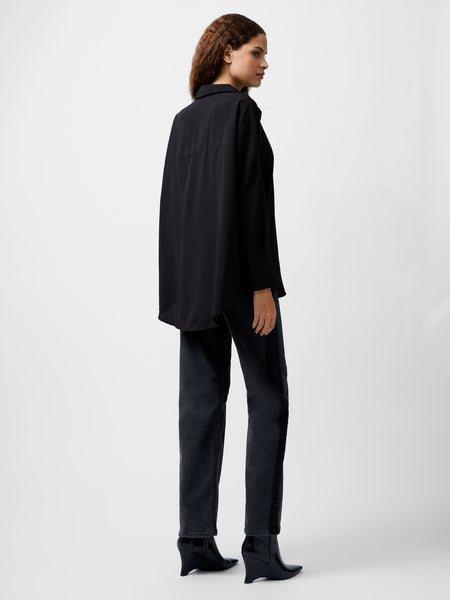 French Connection Caprina Recycled Crepe Long Sleeve Button Shirt in Black
