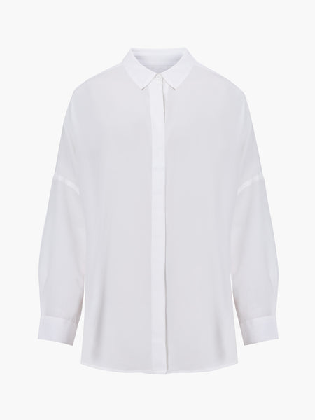 French Connection Caprina Recycled Crepe Long Sleeve Button Shirt in White