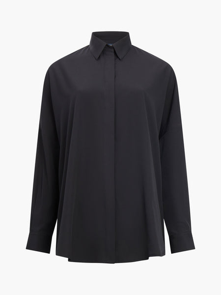French Connection Caprina Recycled Crepe Long Sleeve Button Shirt in Black