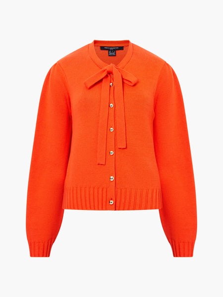 French Connection Valri Long Sleeve Tie Neck Cardigan in Orange