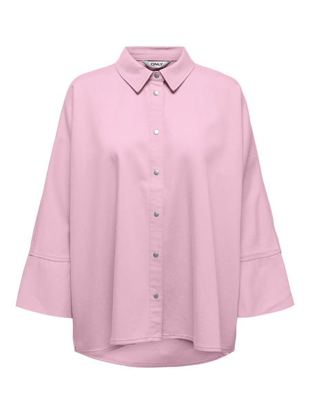 ONLY Oversized 3/4 Sleeve Shirt in Pink
