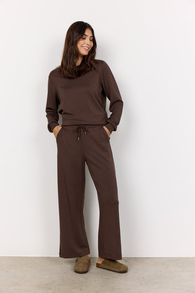 SOYACONCEPT Wide Leg Ankle Length Joggers in Brown