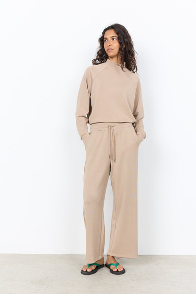 SOYACONCEPT Wide Leg Ankle Length Joggers in Beige